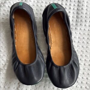 Tieks Navy Leather Ballet Flats with Teal Heel Tab